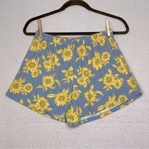 Bp. Sunflower Print Soft Lounge Shorts-Womens S-Gray/Yellow-Elastic Waist-Casual